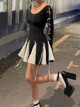 Lace Up High Waist Dress For Women Folds Splice Bodycon Mini Dress Hot Girls Street Slim See Through Dresses Woman Autumn